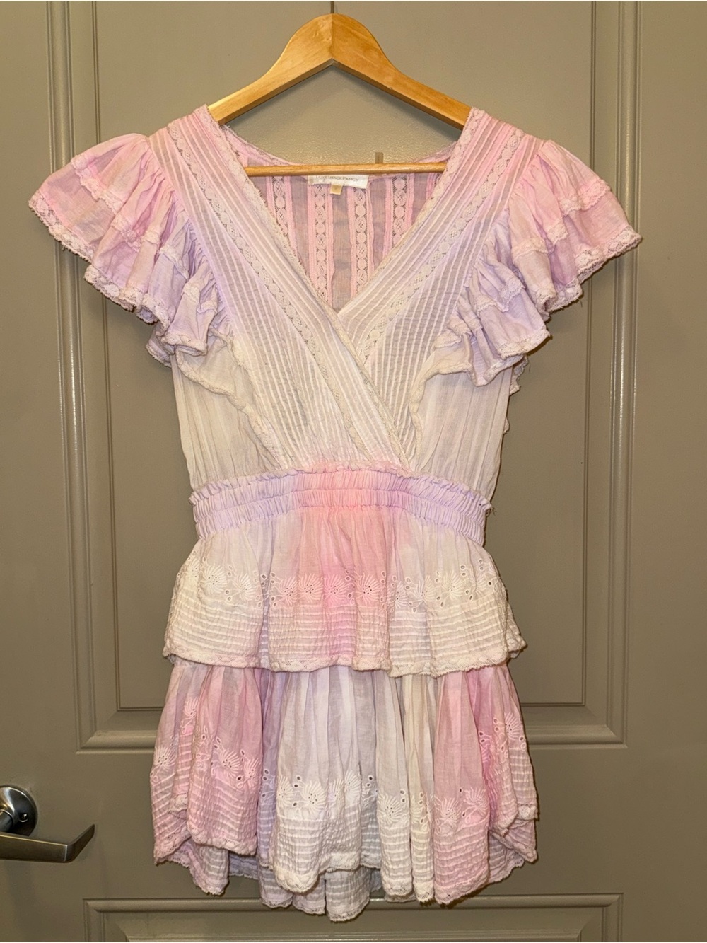 LoveShackFancy Pink Lavender Tiered Ruffle Dress
